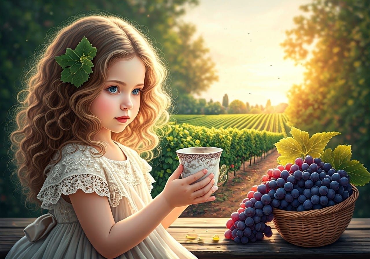 Ethereal Girl Among Vineyard Greens