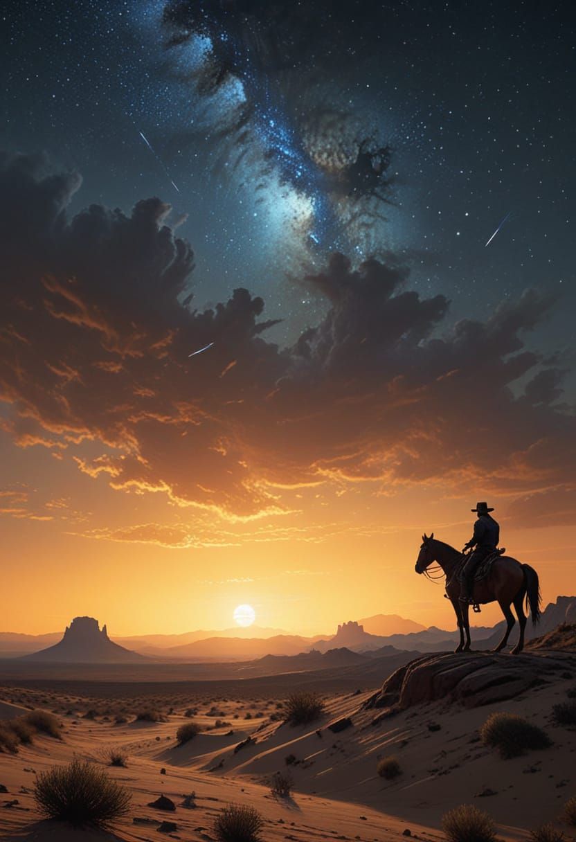 A Lone Cowboy Contemplates the Celestial Wonders of the Dese...