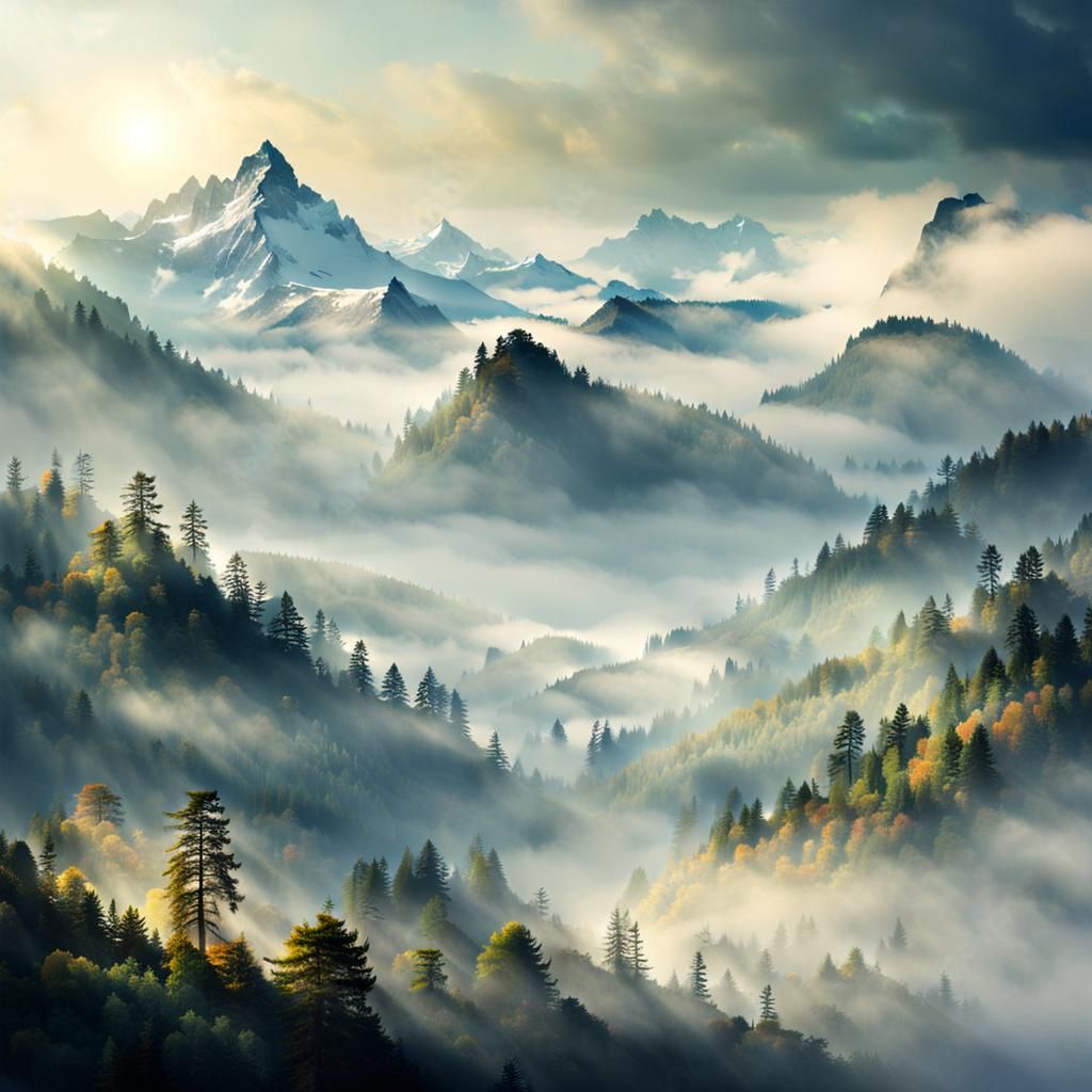 Misty Mountain Landscape: A Serene Vista