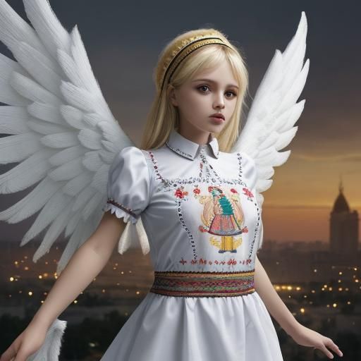 Humorous Ukrainian Angel in Embroidered Shirt