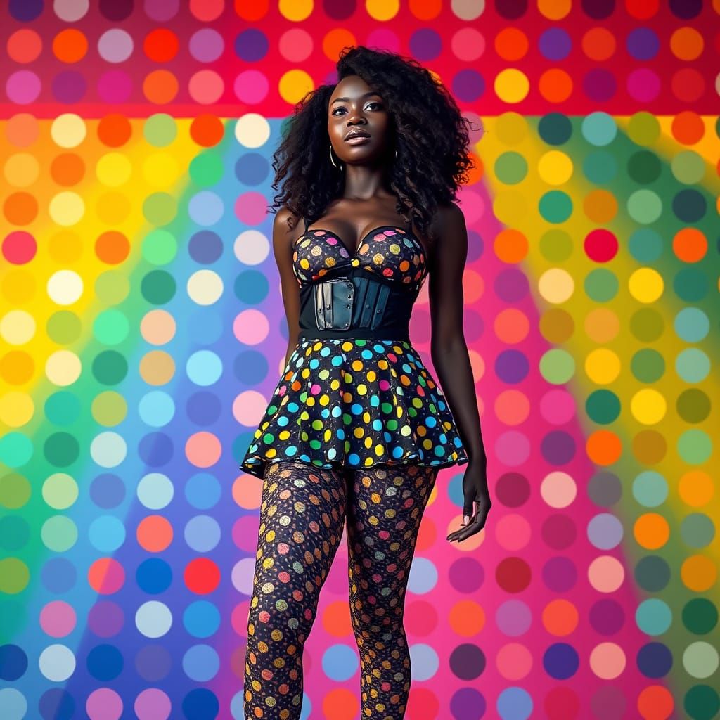 Rainbow Polka Dot Fashion in Digital Art Style