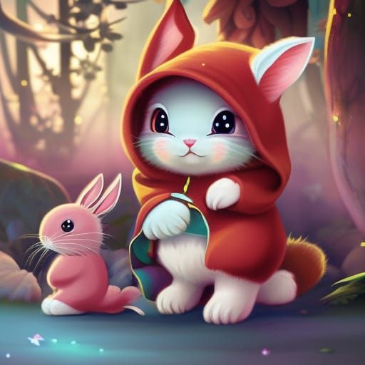 Bunny in Teacup: Anime Digital Illustration