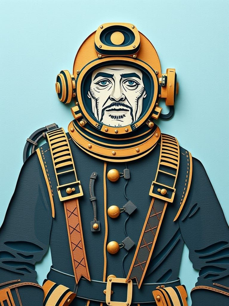 Vintage Diver in Intricate Papercut Style