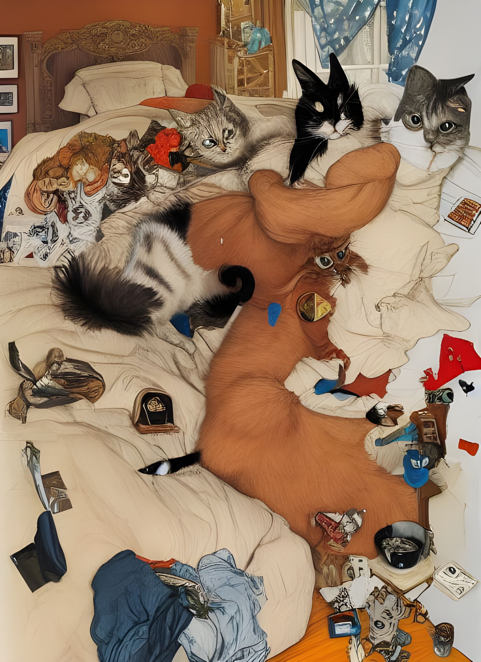 Cartoon Cats and Dogs Bedroom Mayhem