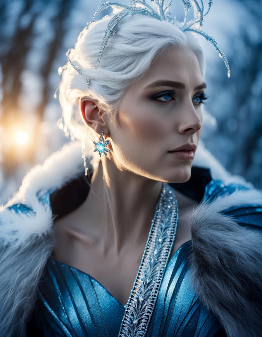 Icy Queen Portrait in Anime-Inspired Fantasy Style