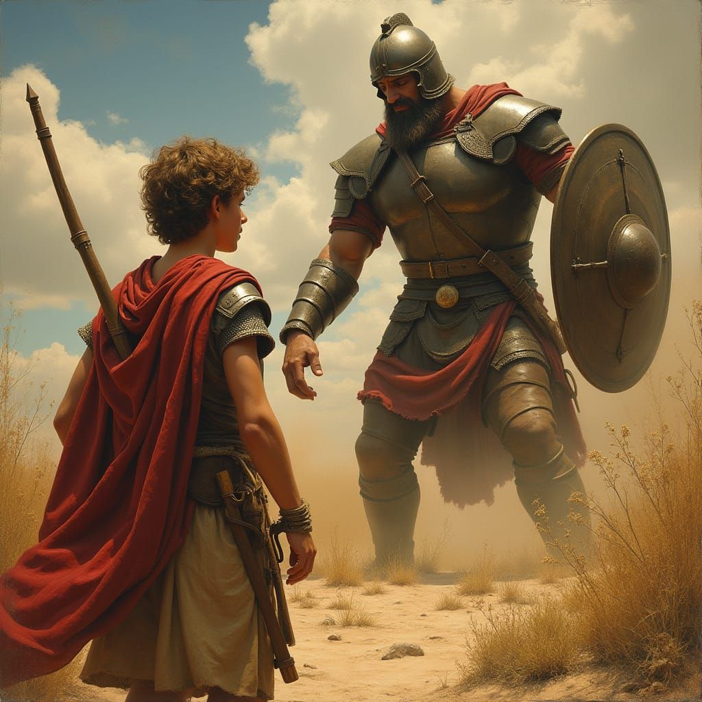 Heroic King David Conquers Goliath in Dramatic Artwork