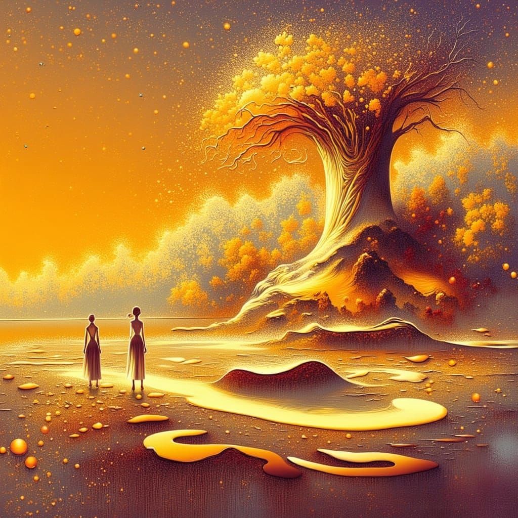 Contemplative Woman by Lake, in Surrealist Style