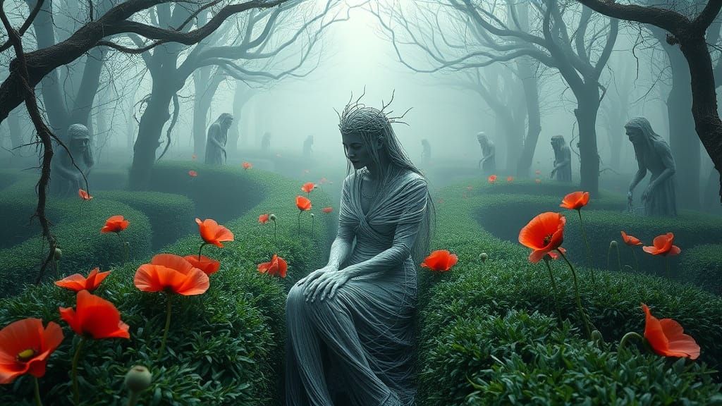 Surreal Gothic Horror Maze with Silent Screaming Statues