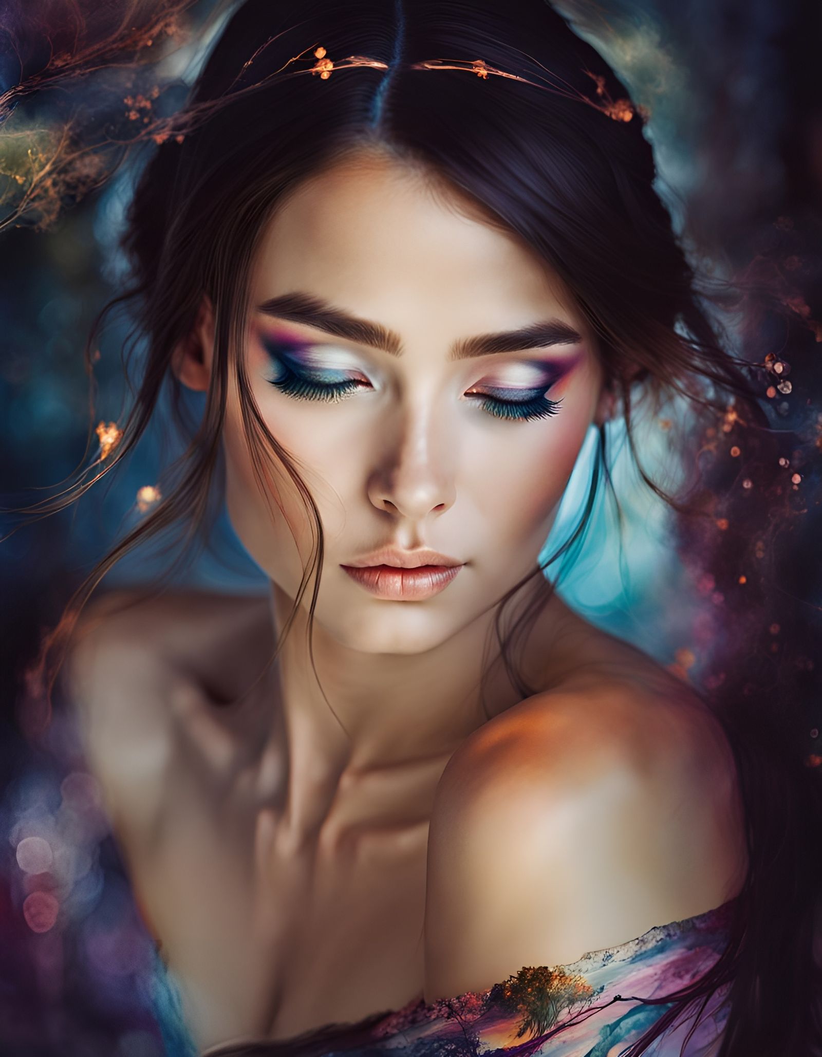 Summerscape Sunset Portrait in Digital Watercolor Style