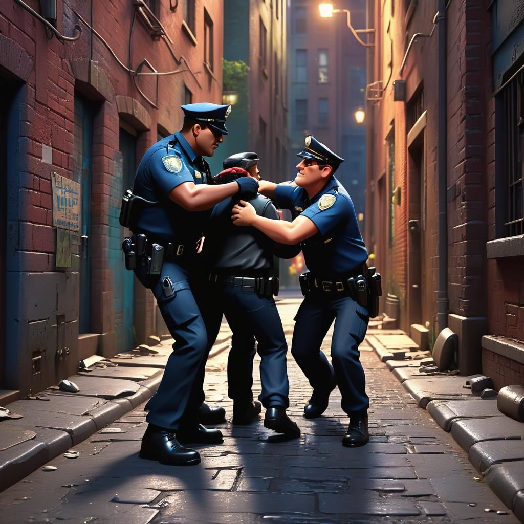 Police Officer Apprehends Thief: Pixar-Inspired 3D Art
