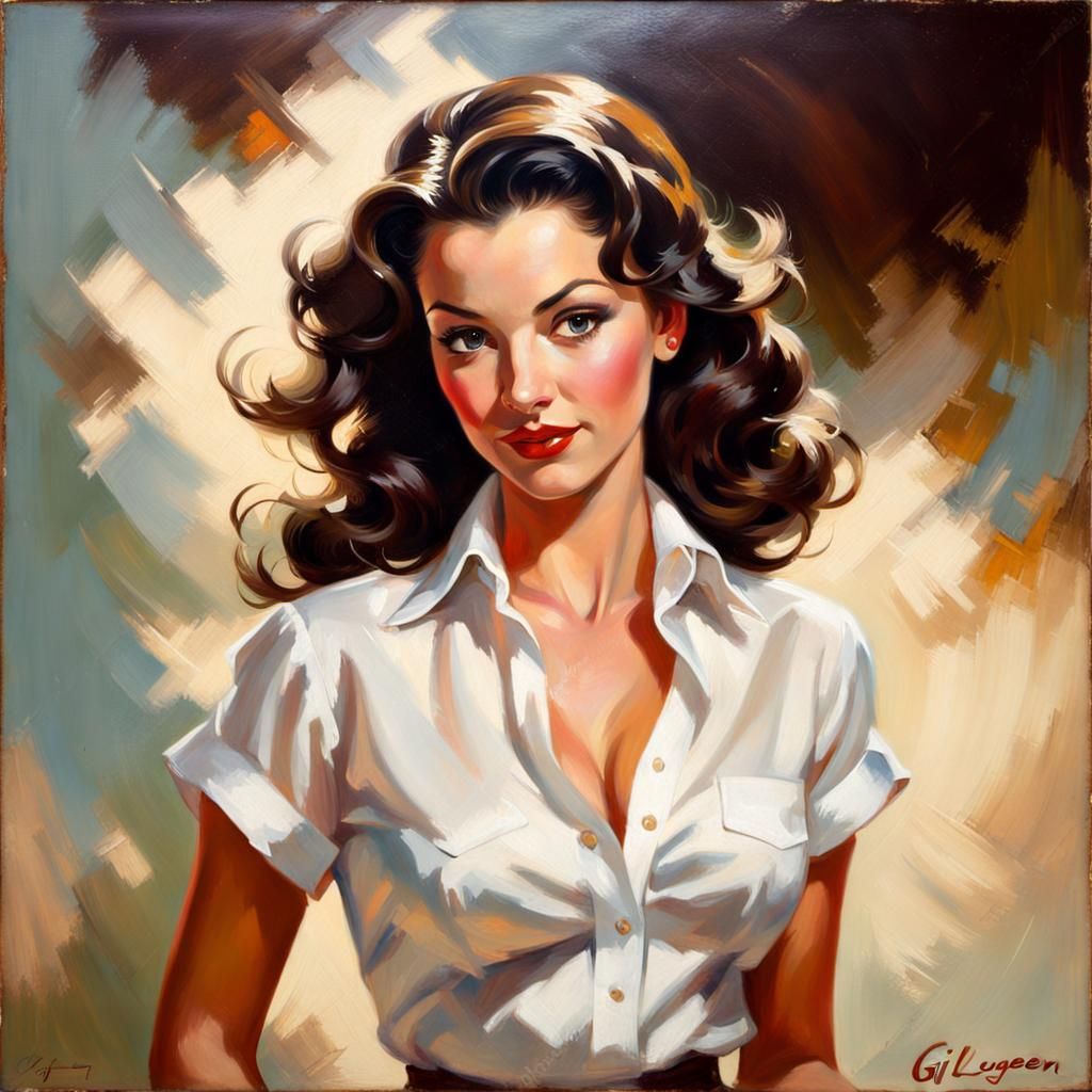 Elegant Woman Portrait in Elvgren Style