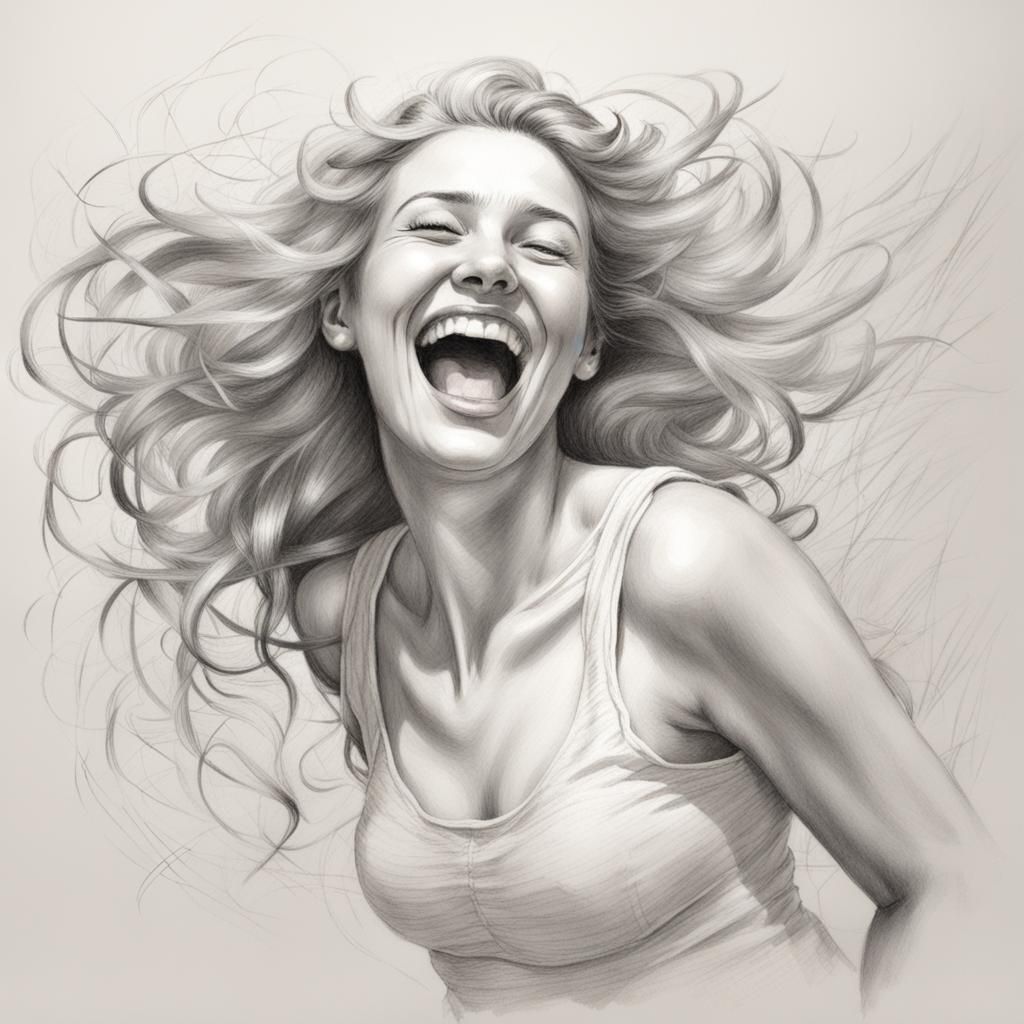 Laughing Woman: A Pencil Sketch in Ecstasy