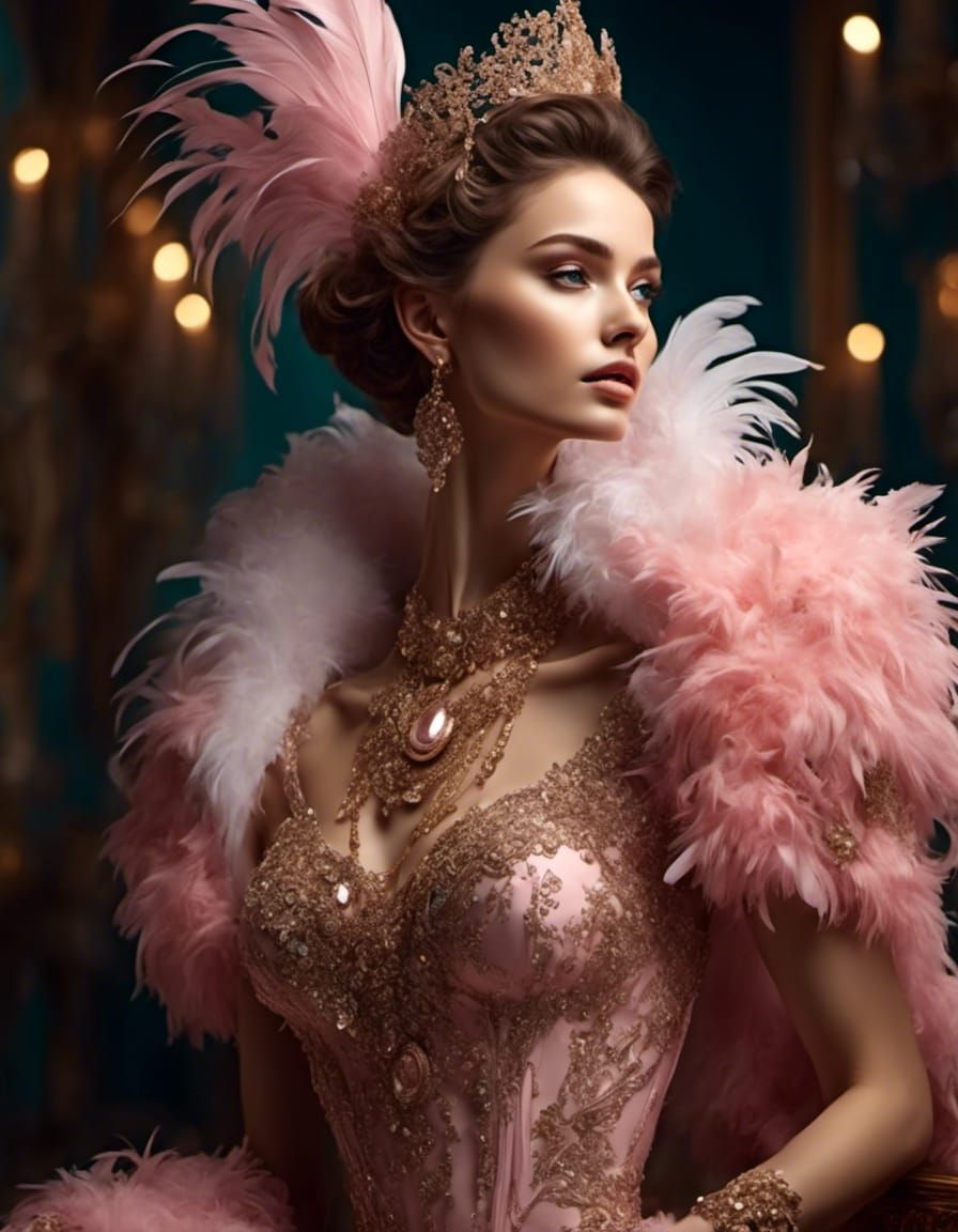 woman in pink feather boa