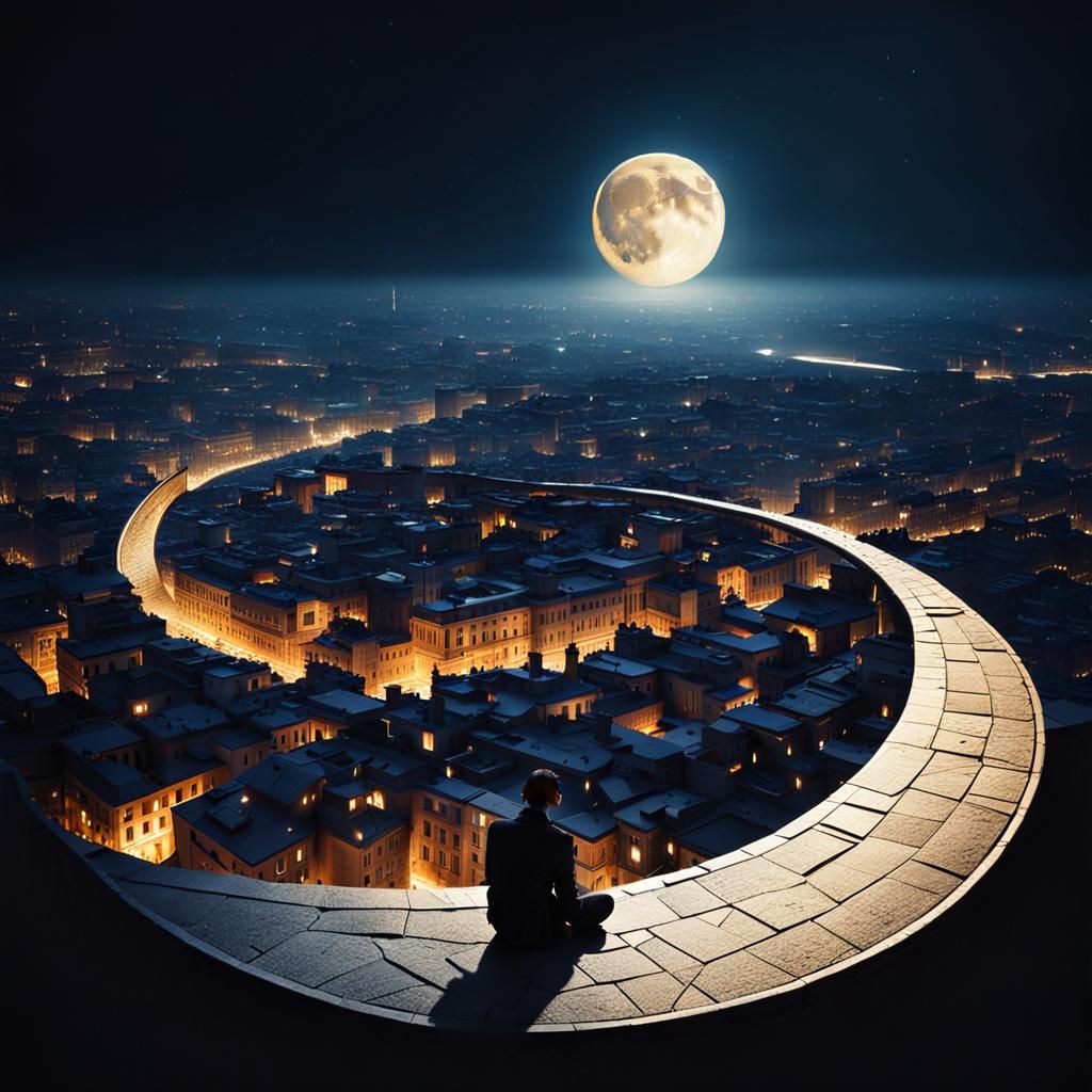 City on Crescent Moon: Surreal Landscape Photography