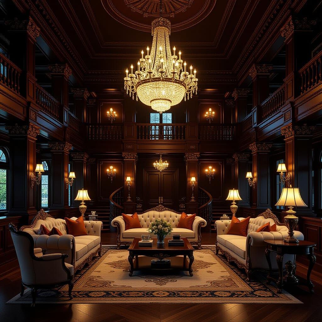 Luxurious Mansion Living Room with Dark Undertones