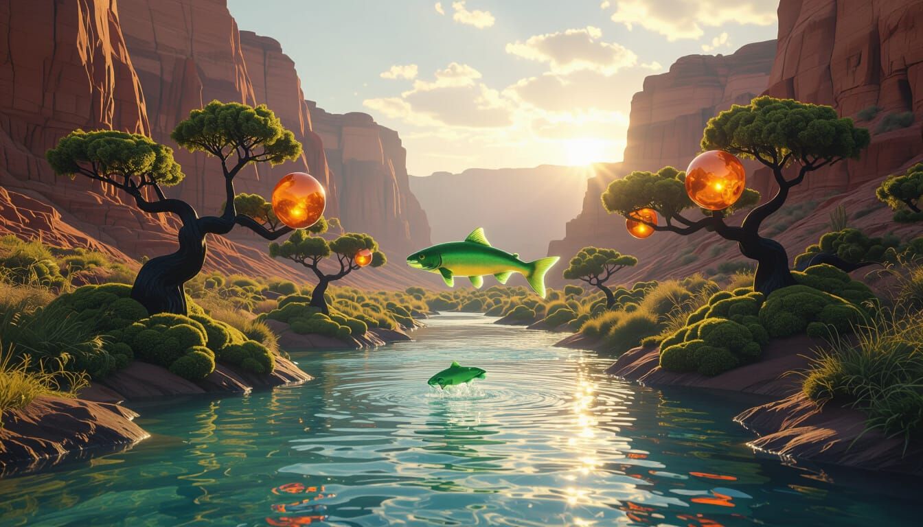 Alien Salmon Leaps From River in Antelope Canyon