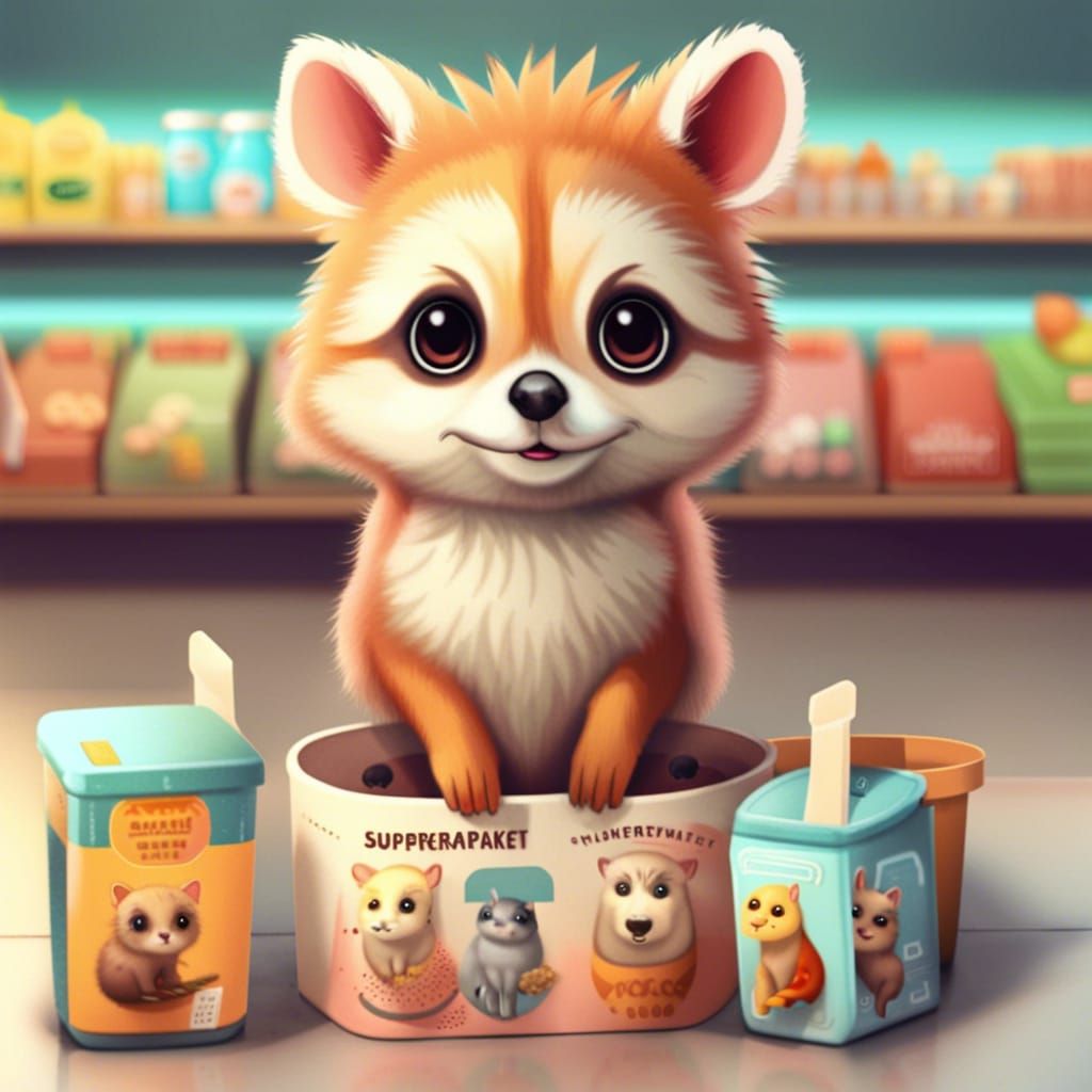 Cute Animals Shopping at a Supermarket