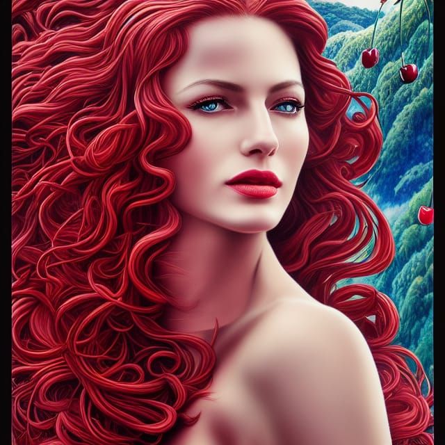 Cherries and Cream Woman: Hyperdetailed Fantasy Art