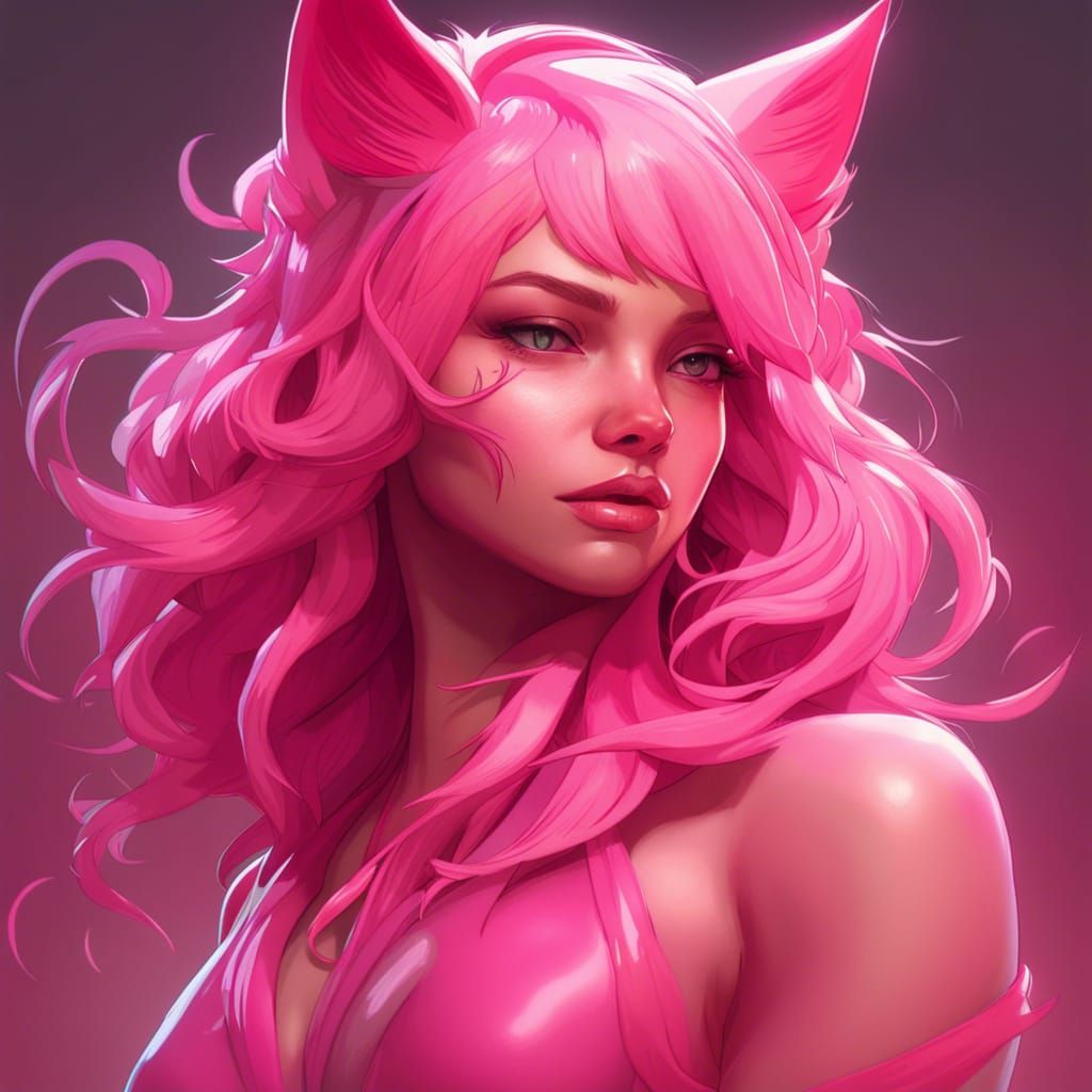 Hyperdetailed Portrait of a Pink Cat Girl