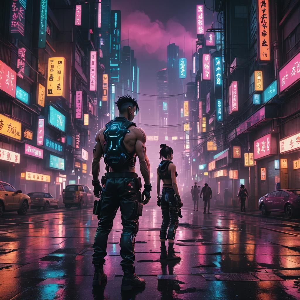 Cyberpunk V in Neon Cityscape, 3D Anime Art
