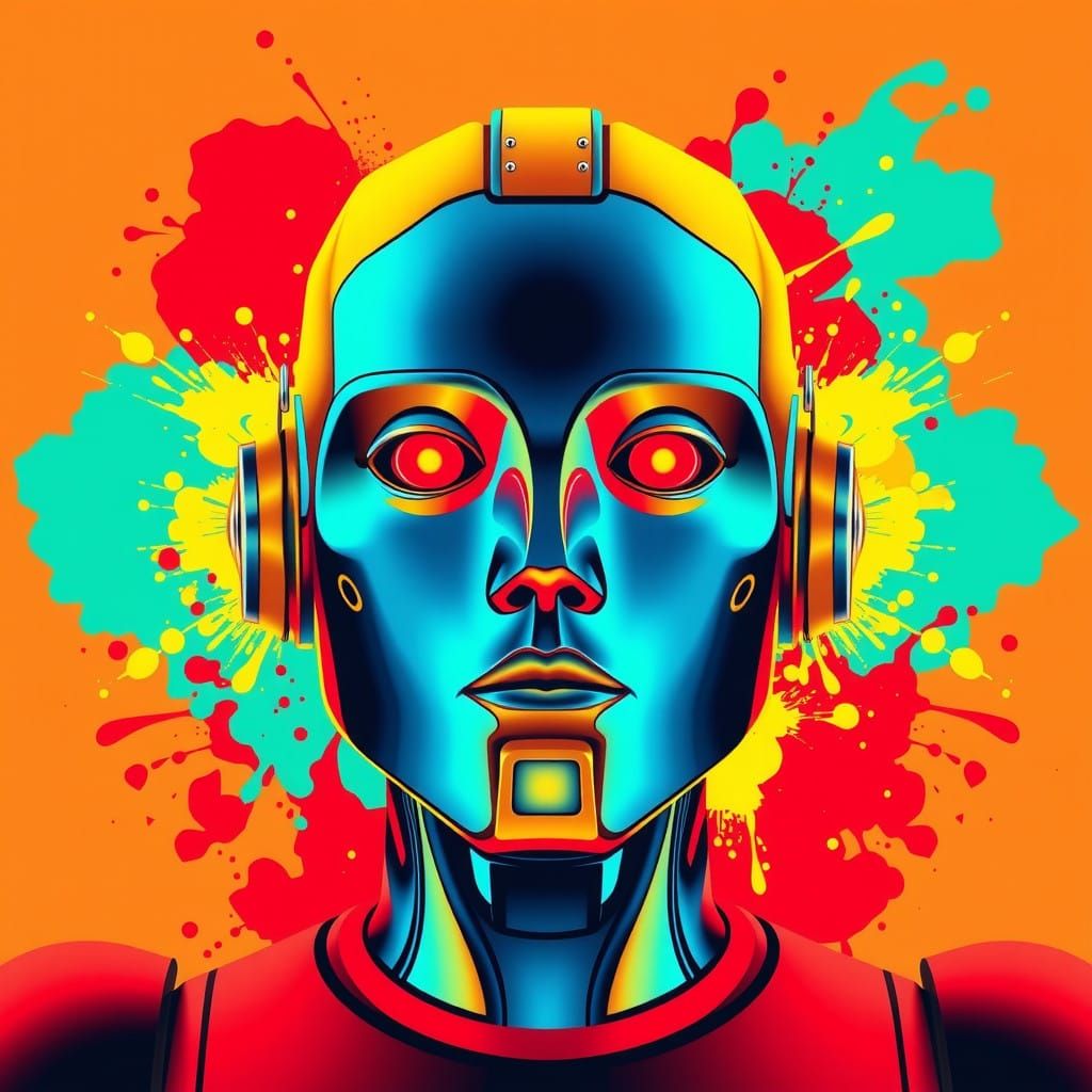 1930s Art Deco Robot Portrait in Vibrant Triadic Colors