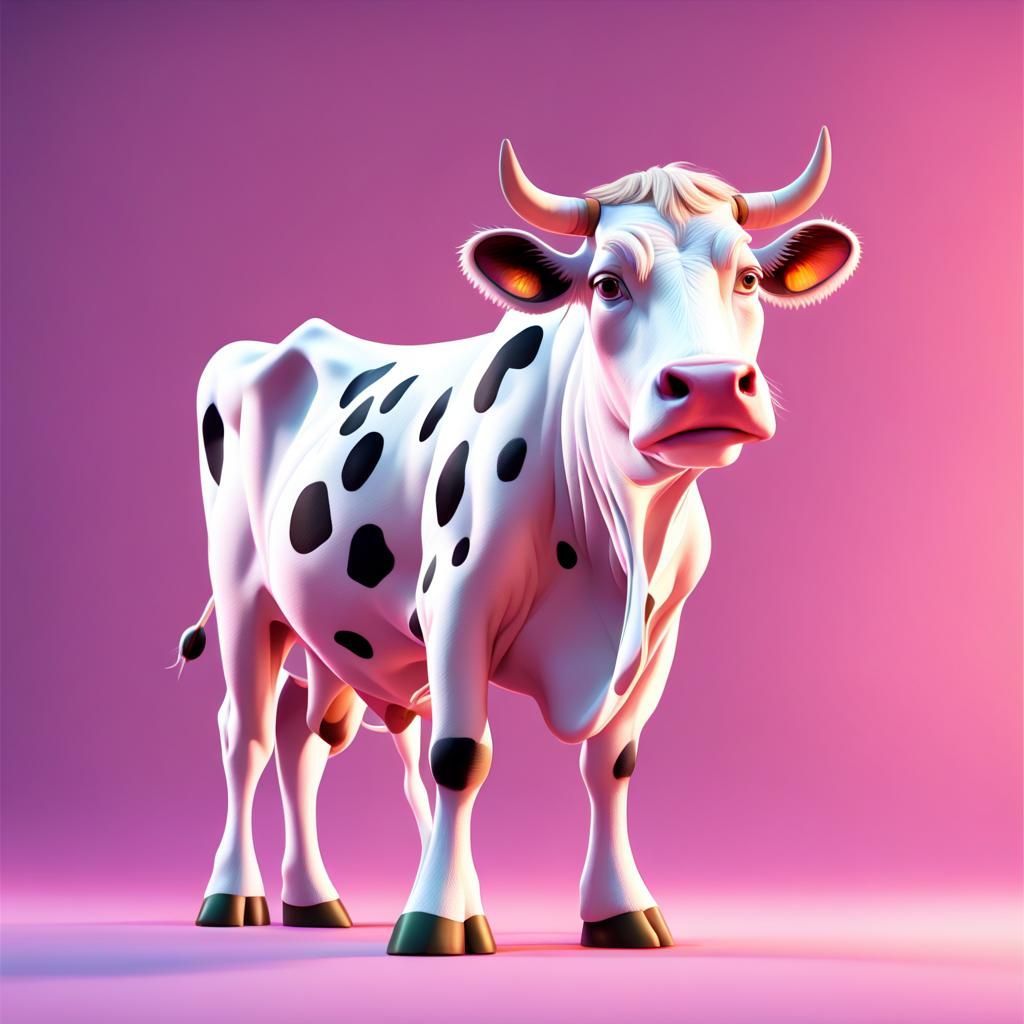 Pink Spotted Cow in Pixar-style 3D Rendering