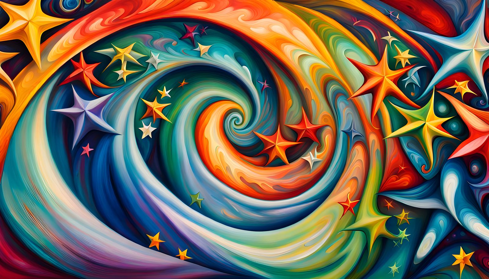 Swirling Stars in a Deep 3D Impasto Painting