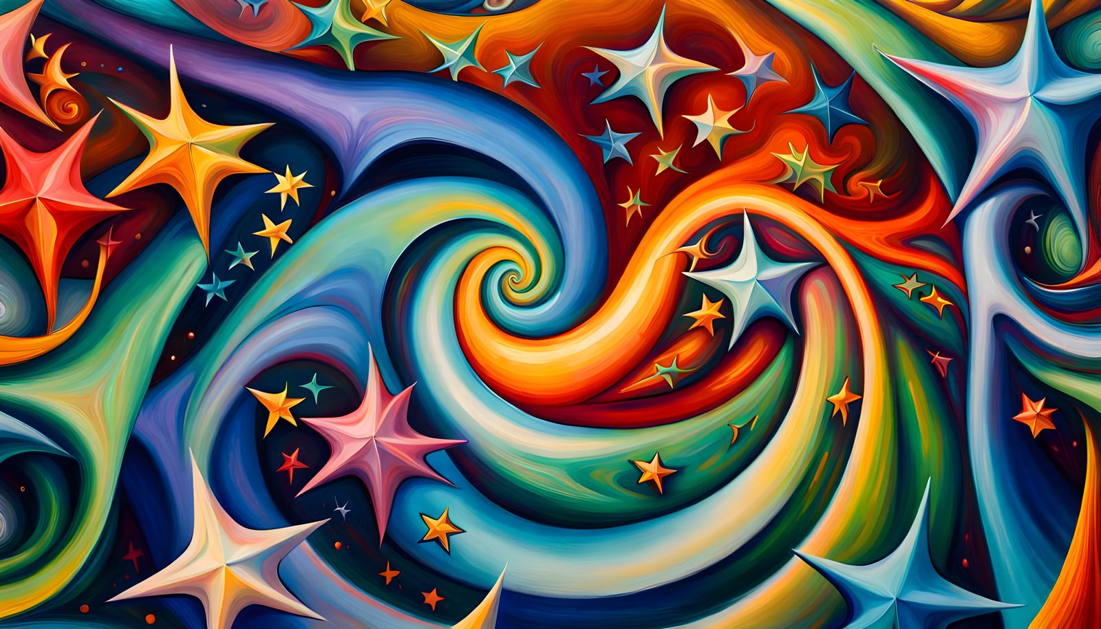 Swirling Stars in Abstract Impasto Oil Painting