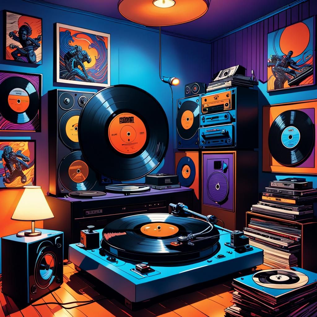 Funk Music Scene in Comic Book Art Style