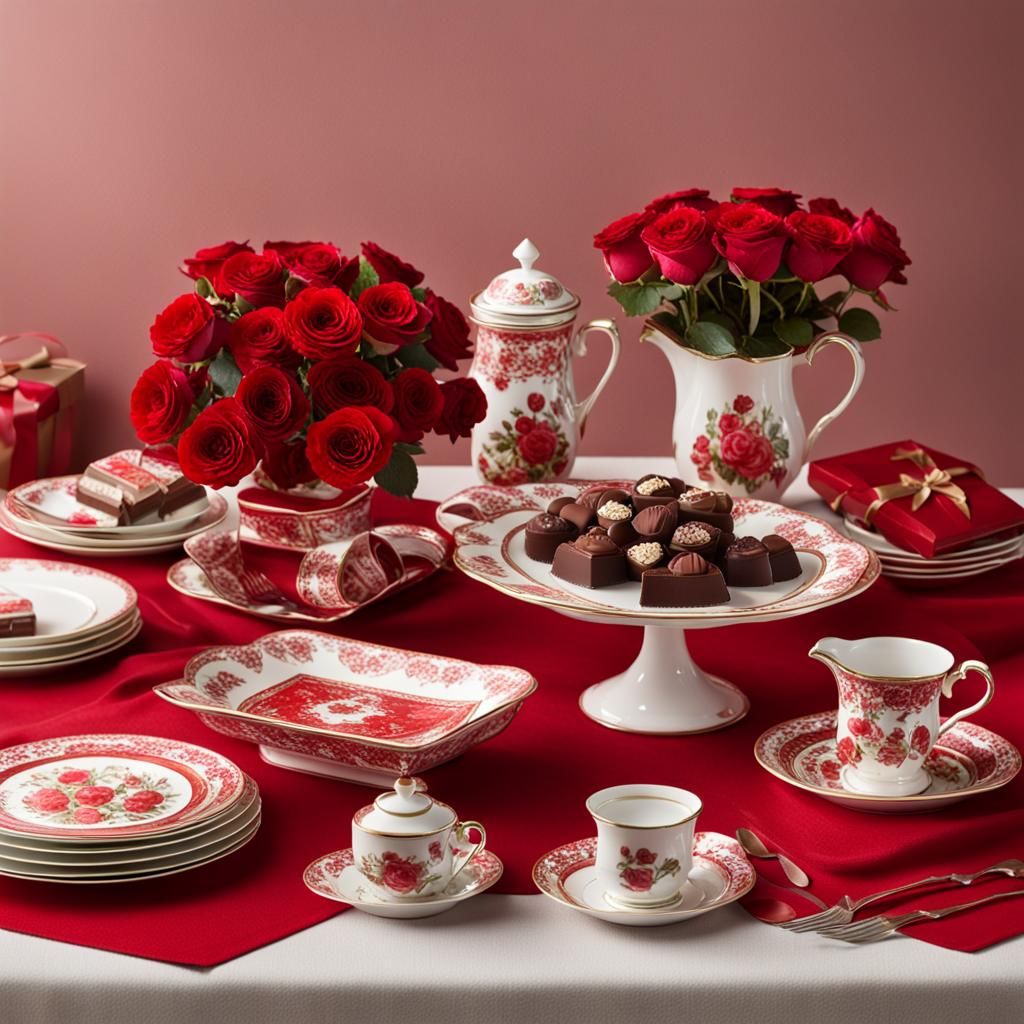 Elegant Table Setting with Roses and Chocolates