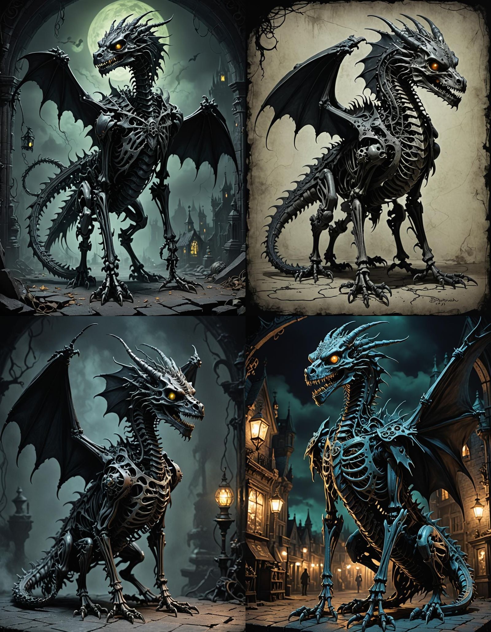 A skeleton of a dragon gothic and macabre