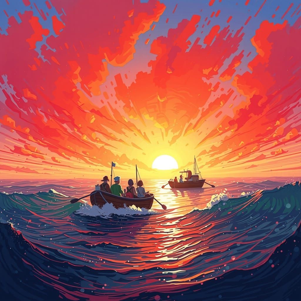 Surreal Sunset Lake Scene in Impressionist Style