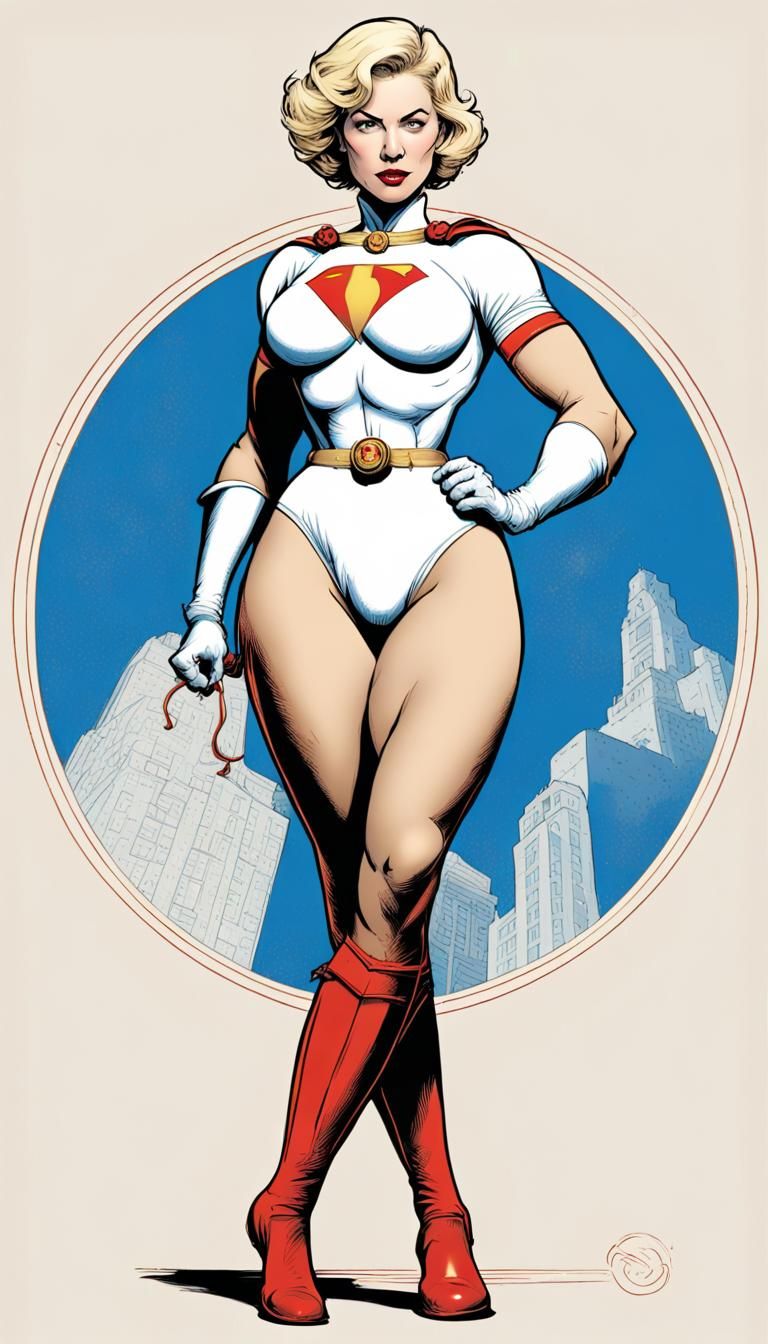 Power Girl vs Villains in Pop Art Style