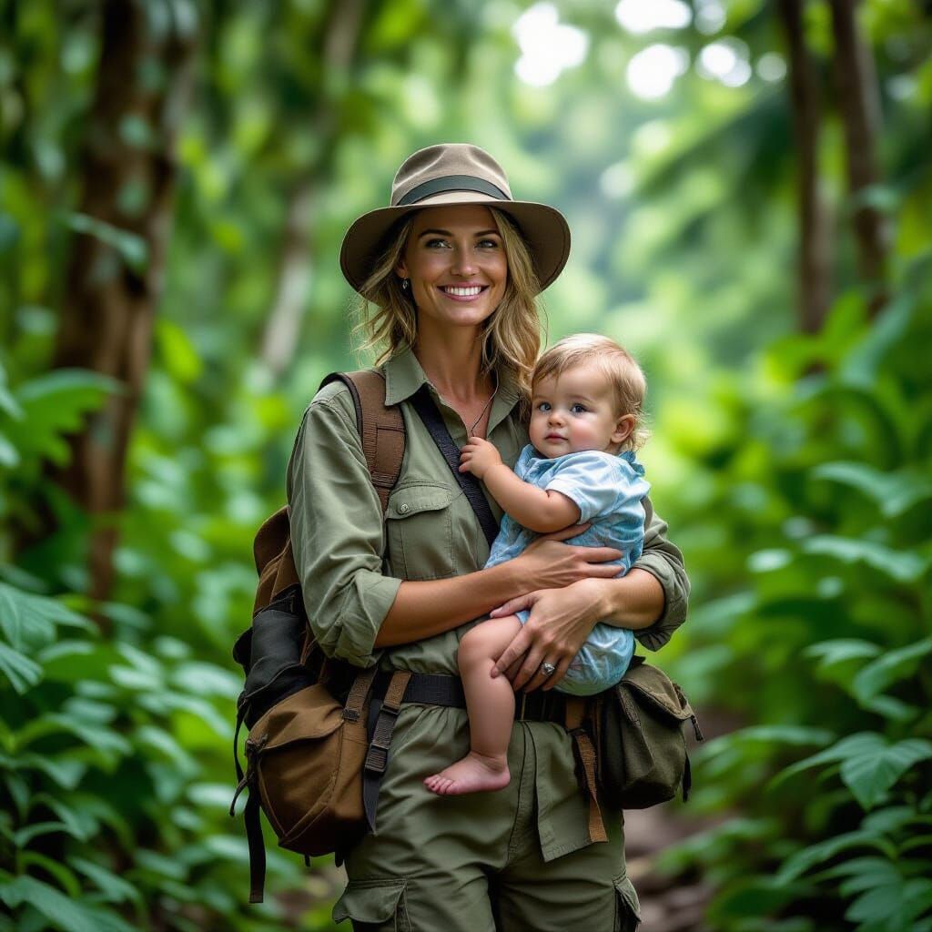Mother's Love in Wild Jungle: Hyperrealistic Safari Photo