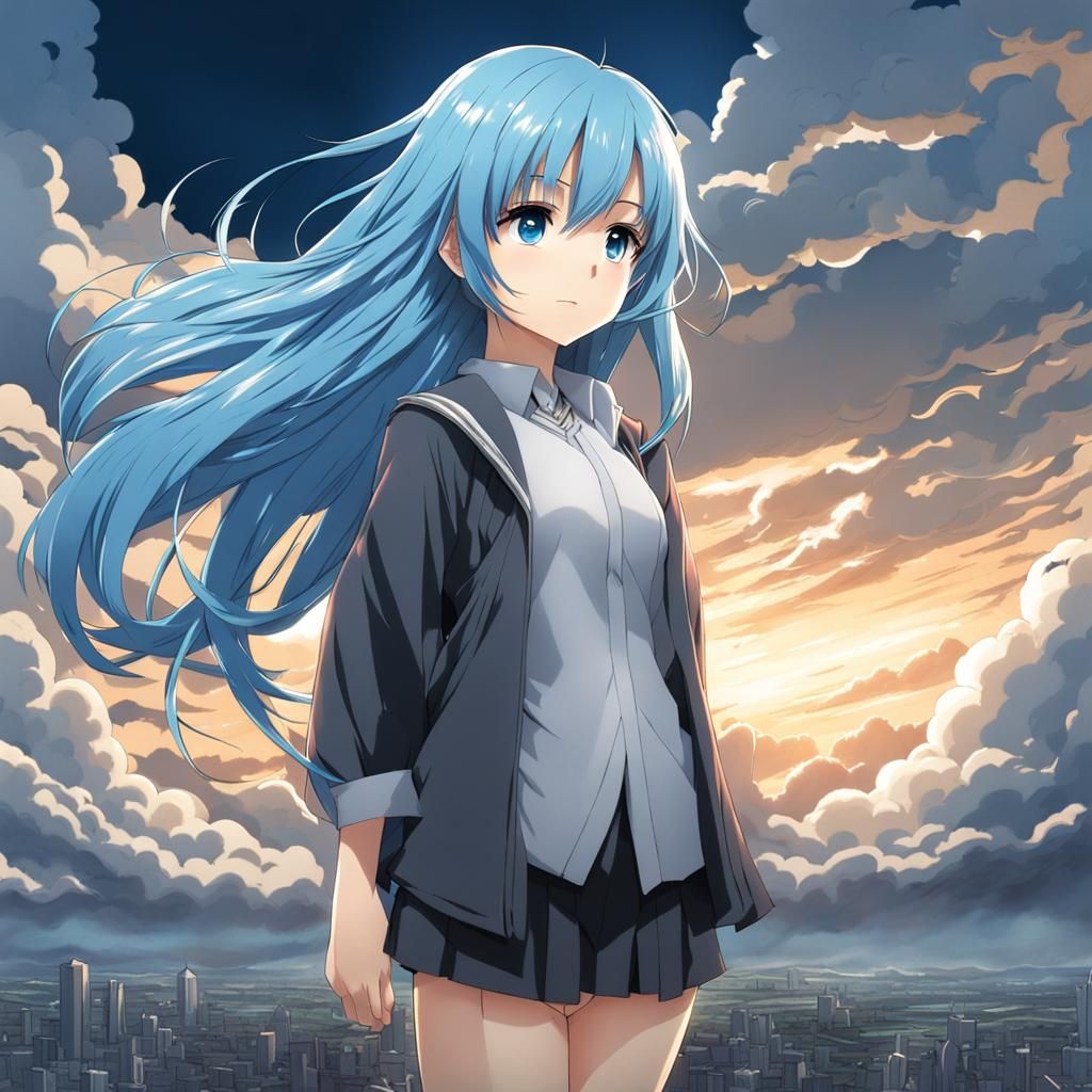 Anime Girl in Storm Clouds Digital Art