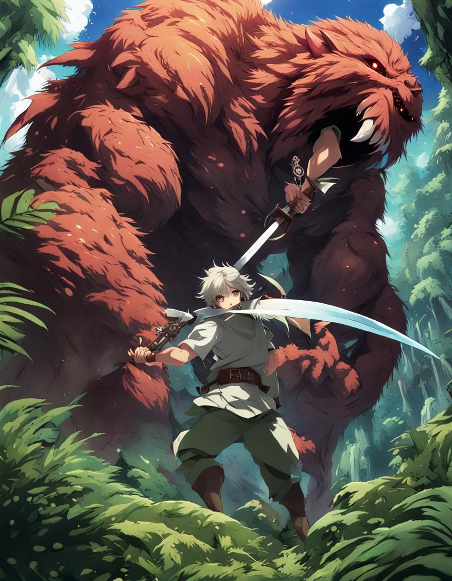 Hunter and Monster in Jungle, Anime Style
