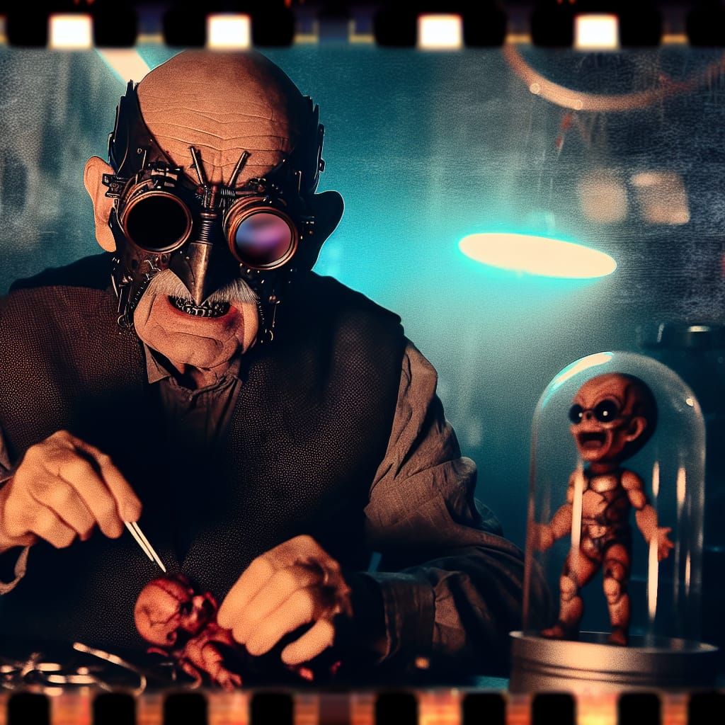 Evil Scientist in Cyberpunk Steampunk Lab