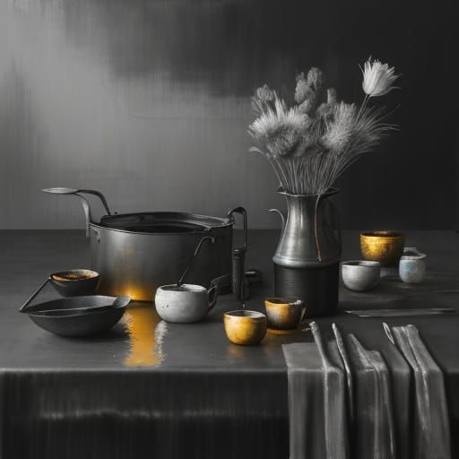 Rothko-Inspired Hyperrealistic Metal Charcoal Study in Silve...