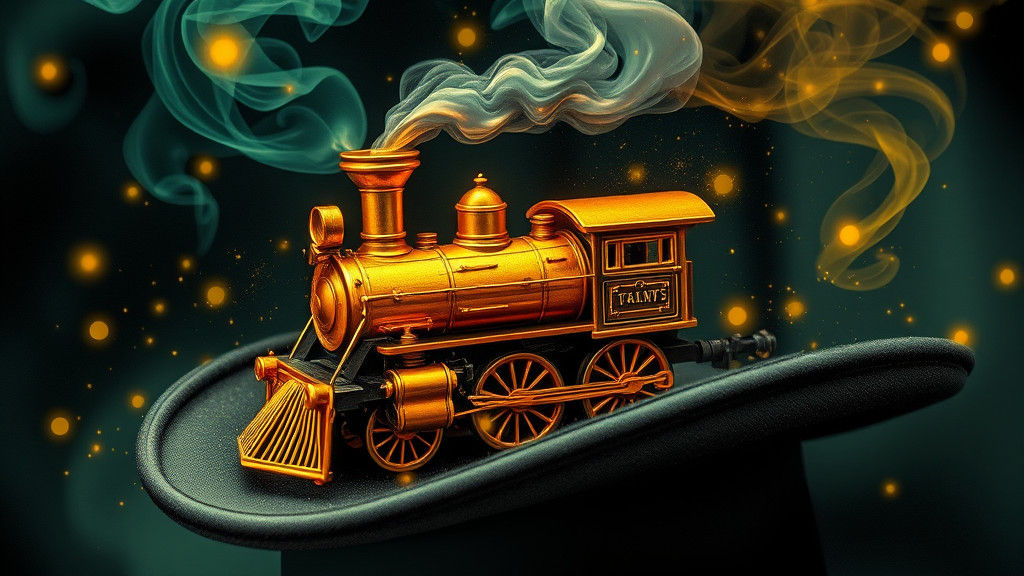 Golden Steam Train in a Whimsical Dreamlike Scene