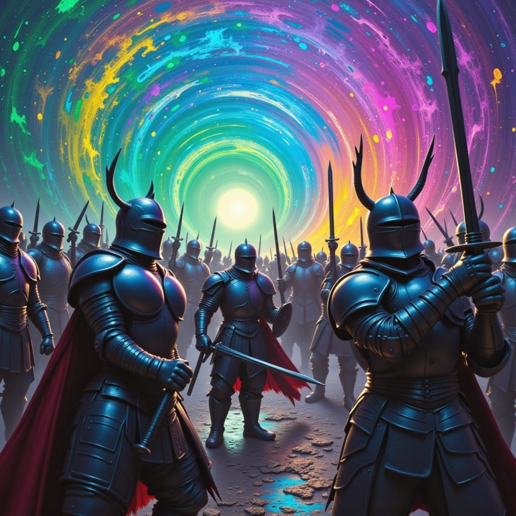 Medieval Warriors Clash in Iridescent Battlefield