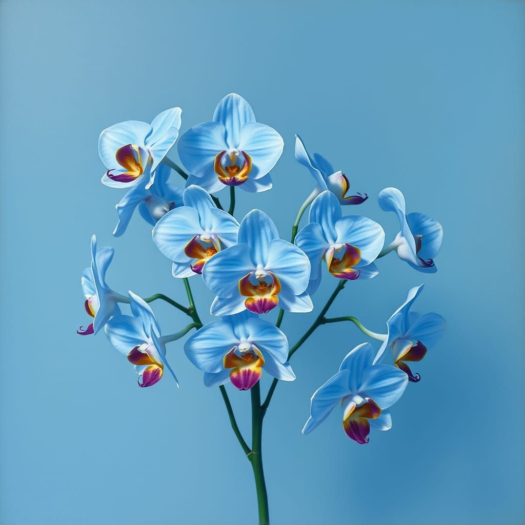 Exotic Blue Orchids in Botanical Style