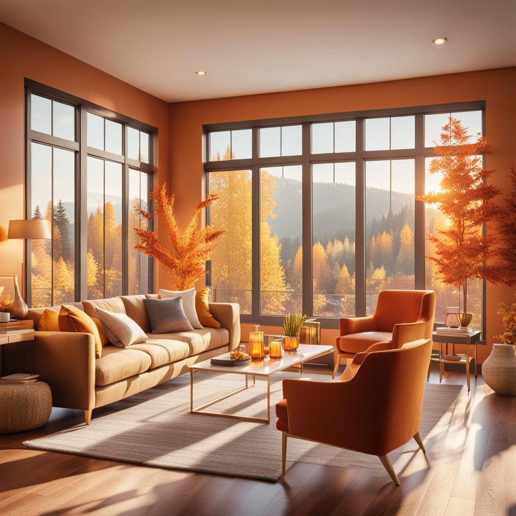 Cozy Modern Living Room in Autumnal Sunlight