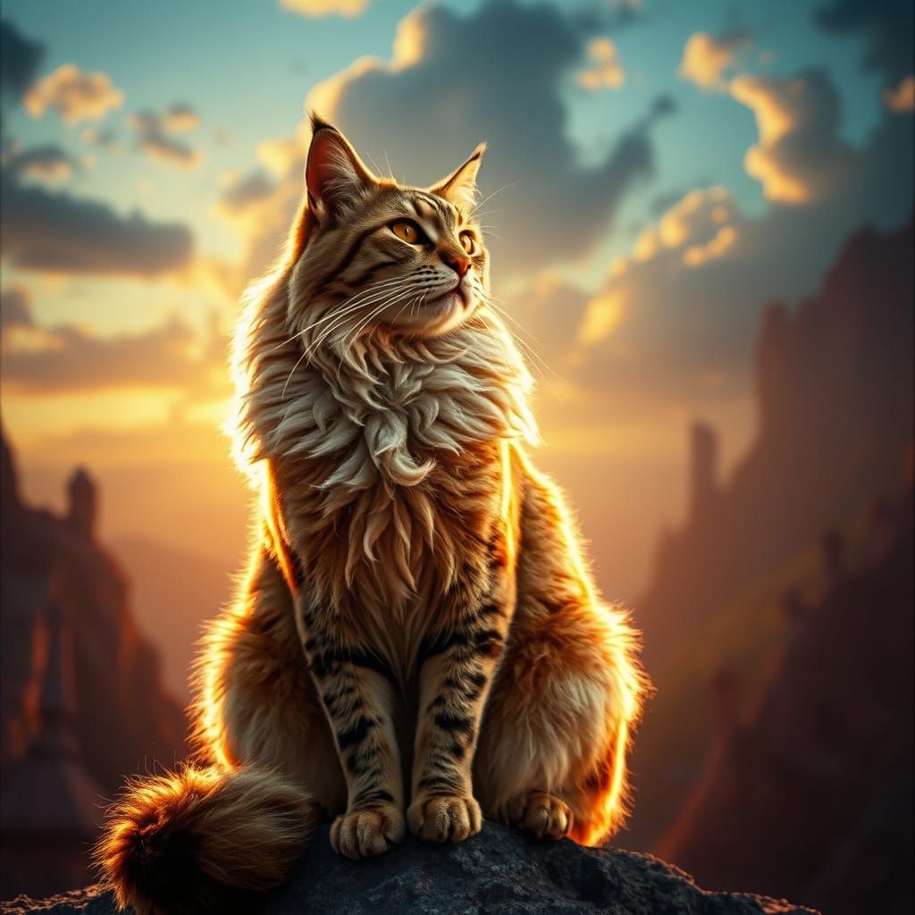 Epic Fantasy Katze in Cinematic Film Style