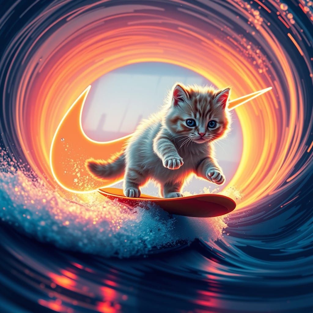 Futuristic Kitty Rides Nike Wave