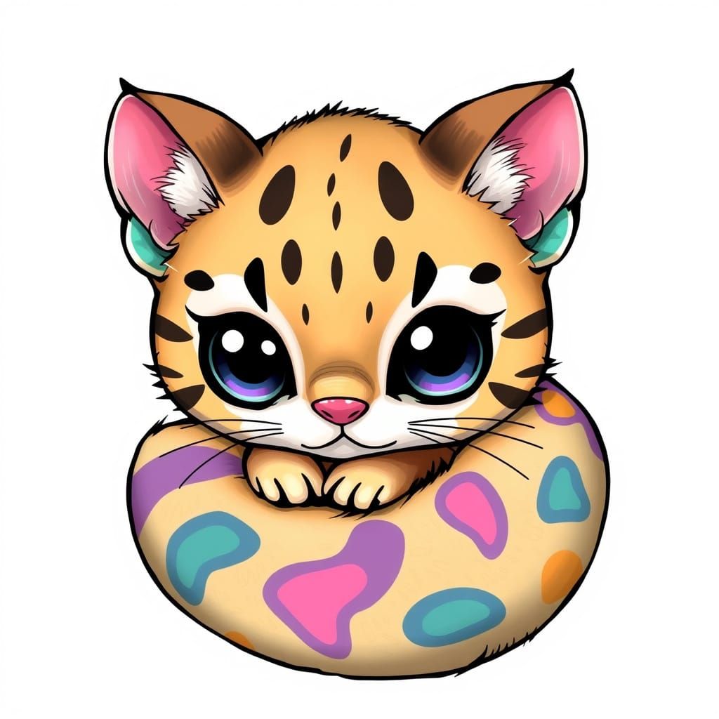 Whimsical Pastel Chibi with Ocelot-Inspired Stripes