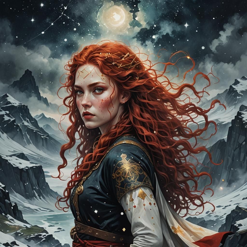 Norse Girl in Blizzard: Constellation Onyx Painting