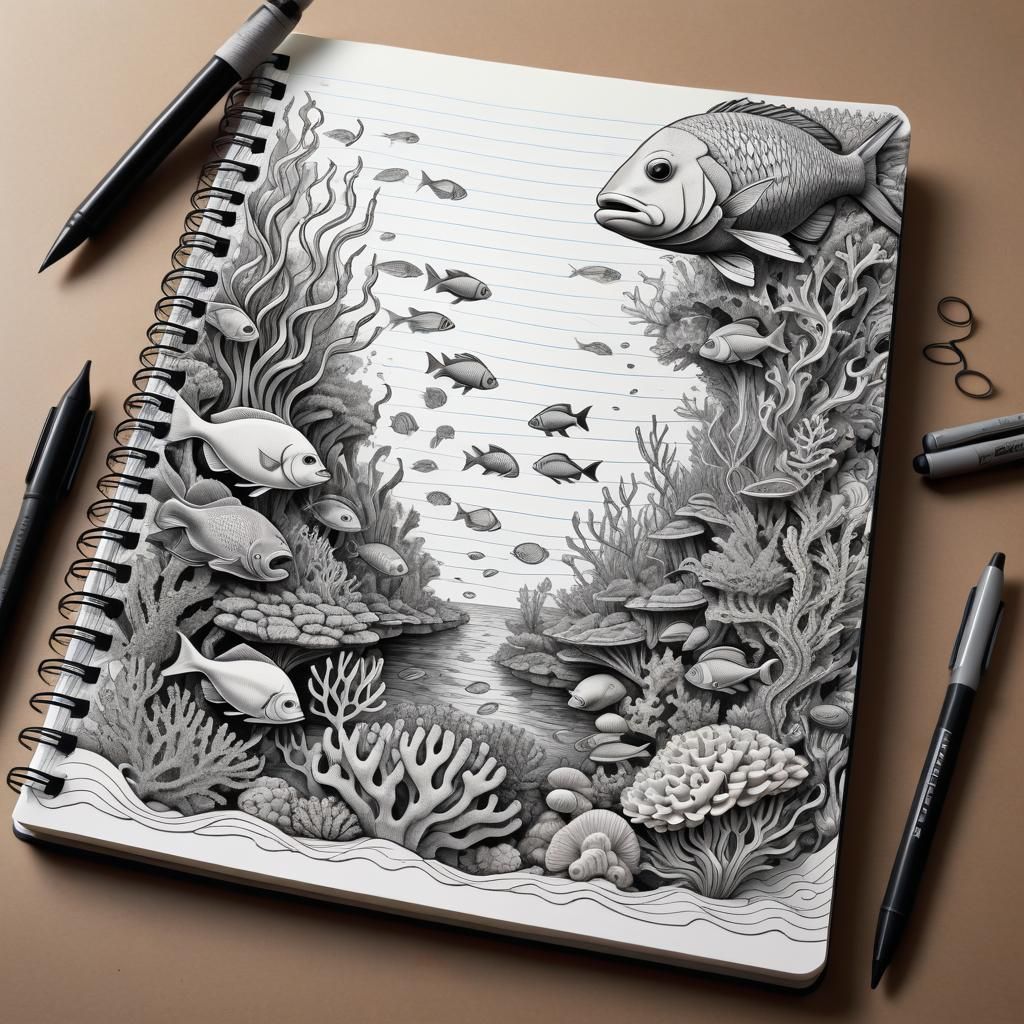 Exotic Fish and Coral Reef Doodle Art