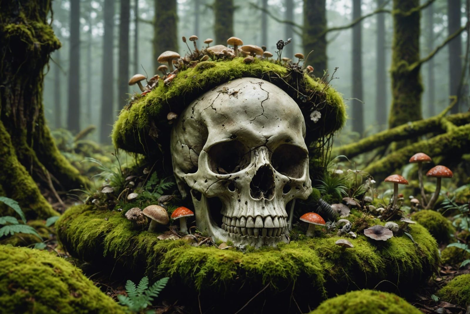 Surreal Skull Ecosystem in Dark Fantasy Style