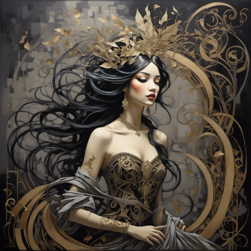 Ethereal Mystical Figure in Art Nouveau Style