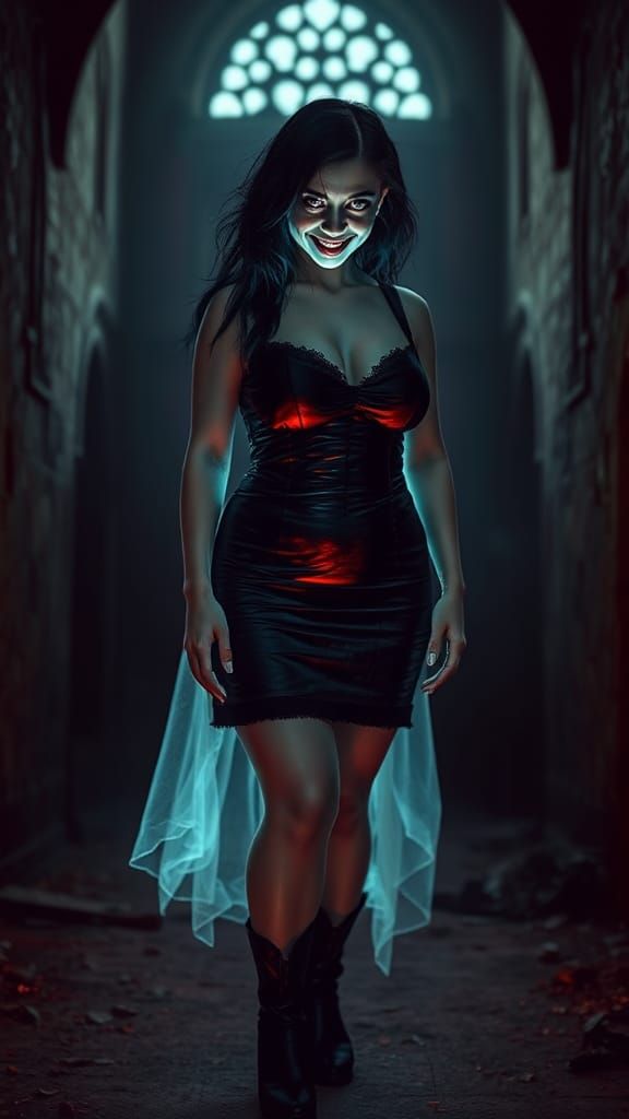 Eerie Ghostly Woman in Abandoned Castle